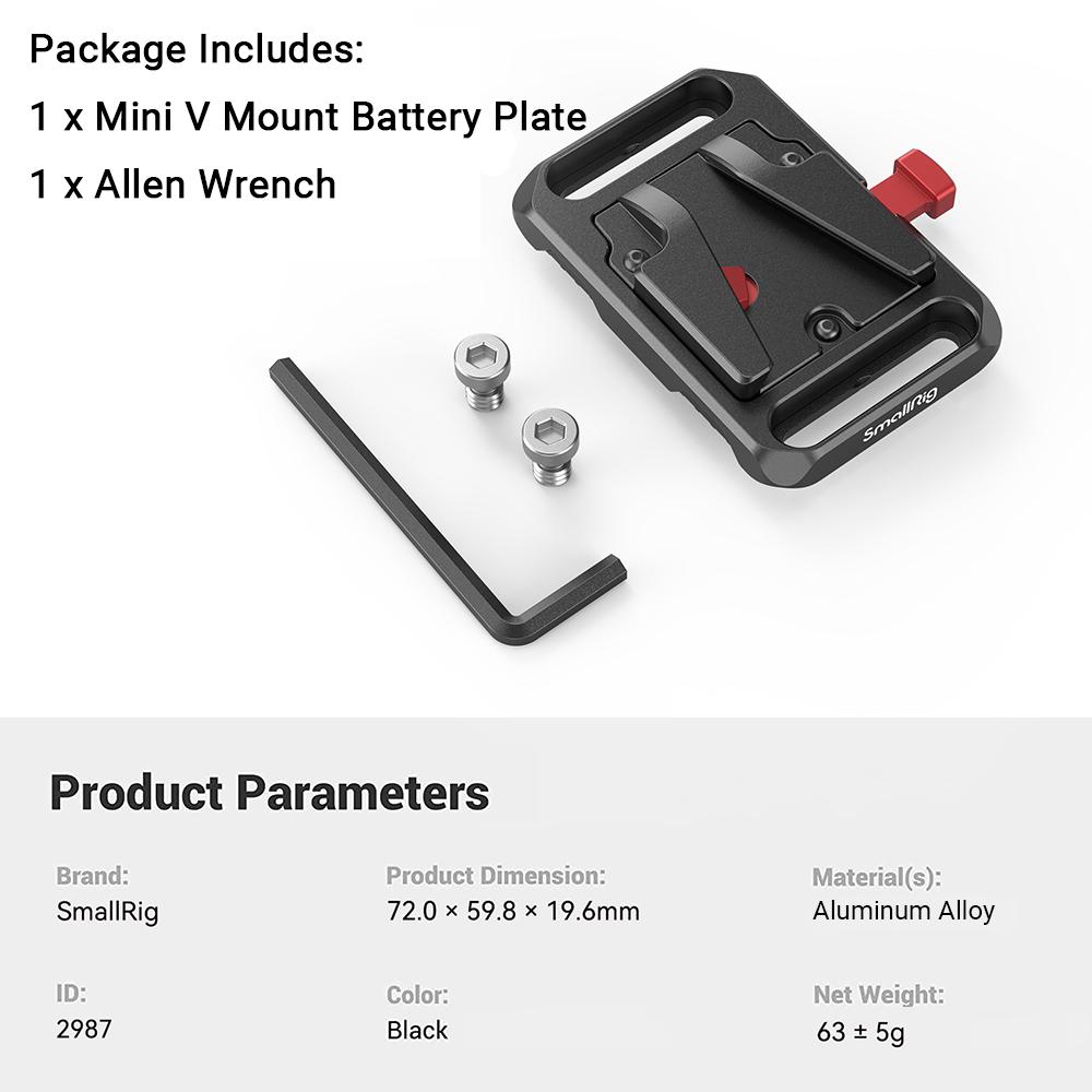SmallRig V Mount Battery Plate V-Lock Mount Battery Plate with Dual 15mm Rod Clamp for Camera Power Supply Battery Plates -3016 Battery Plate 2987