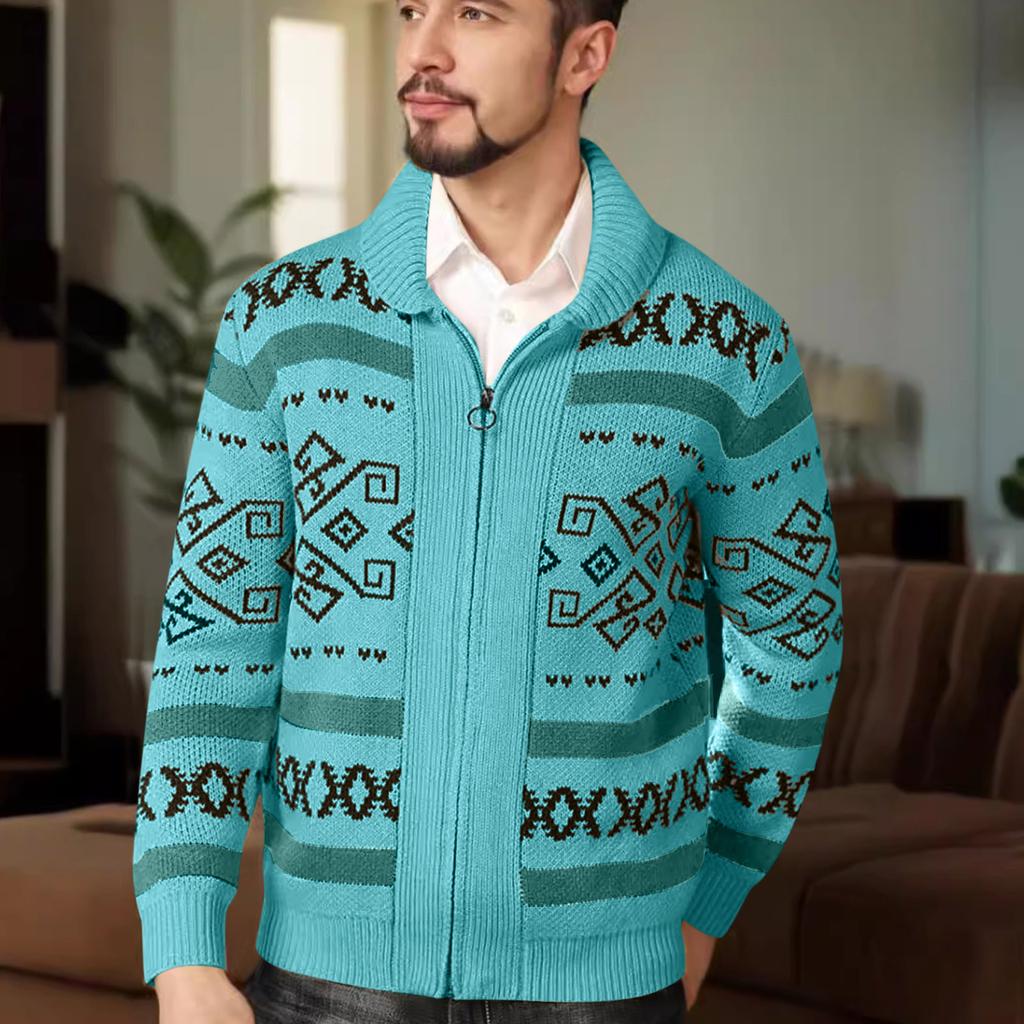 Men's Knitted Cardigan Jacket Men's Zipper Lapel Slim Outer Wear Knitted Sweater