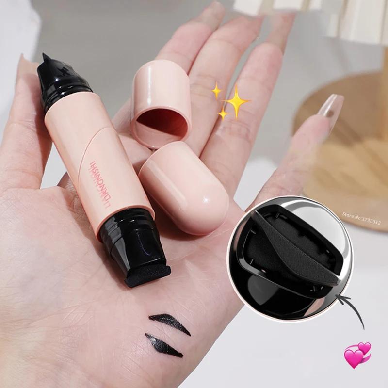 Rotate Eyeliner Stamp Integrated Black Brown Dual-Tip DIY Eyeliner Wing Stencil Waterproof Smudge-Proof Longwear Liquid Pen