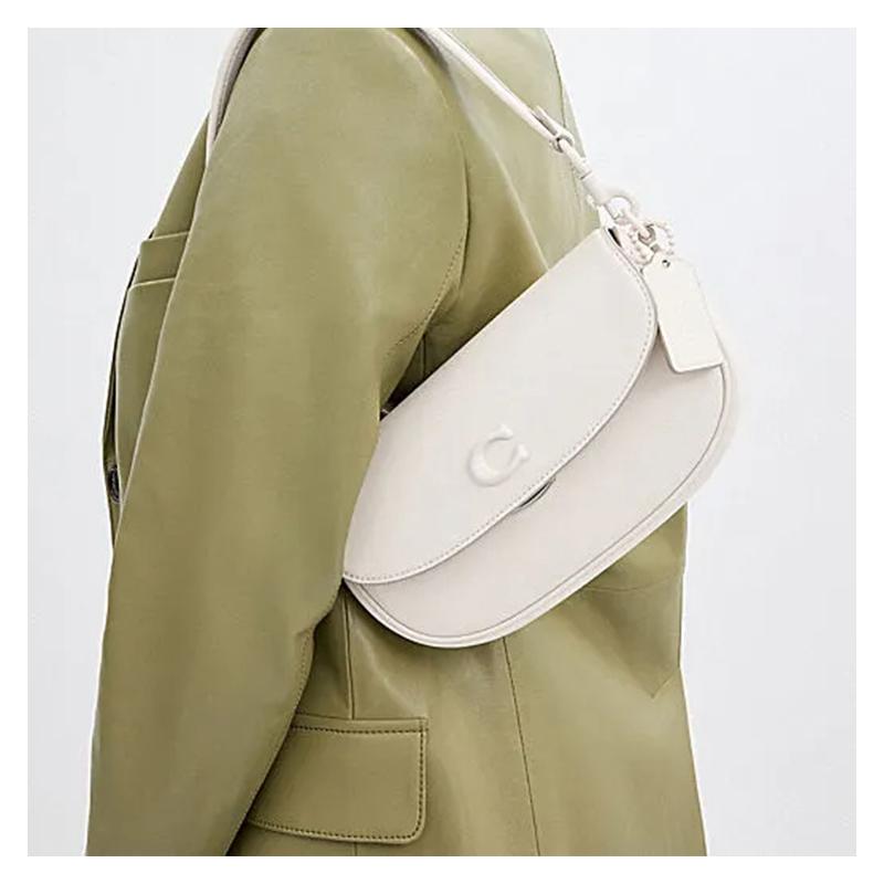 Coach EMMY 23 Brand Logo Logo Push Lock Closure Cow Leather Saddle Bag Hand Shoulder Bag Medium Size Women's White