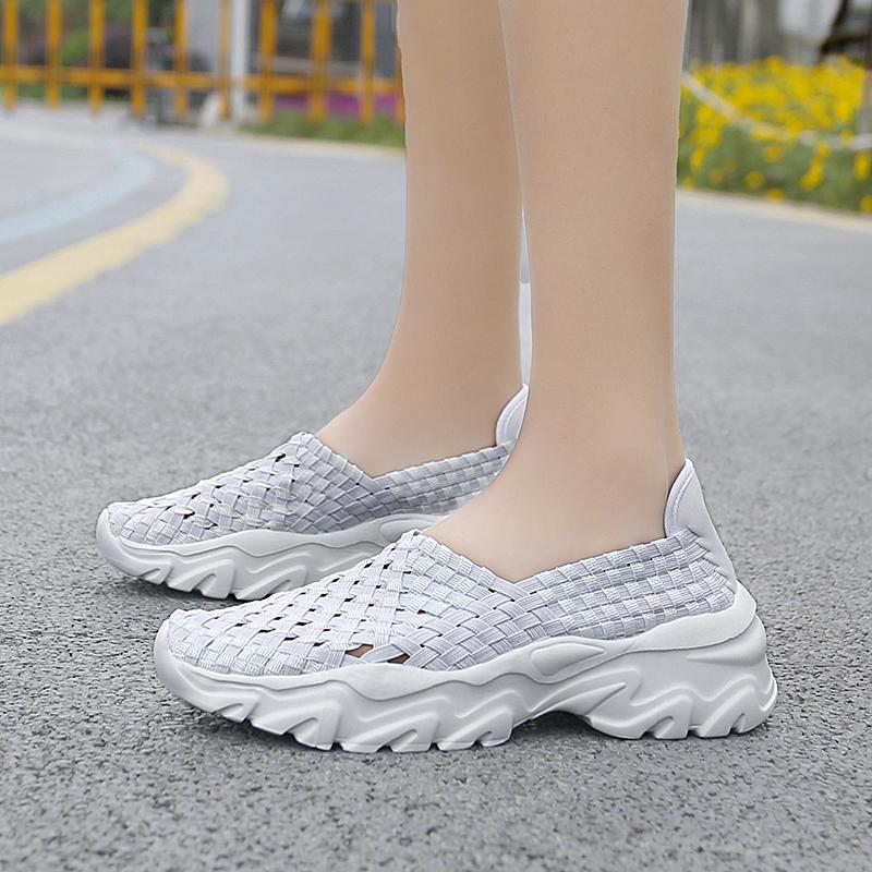Summer Moccasin Pink Beach Walking Shoes Women Multicolor Casual Weave Slip on Braided Elevator Sneakers Plus Size