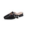Fashion Low Heel Sandals Spring New Square Head Shallow Mouth Metal Buckle Soft Sole Anti-slip Wear-resistant Slippers