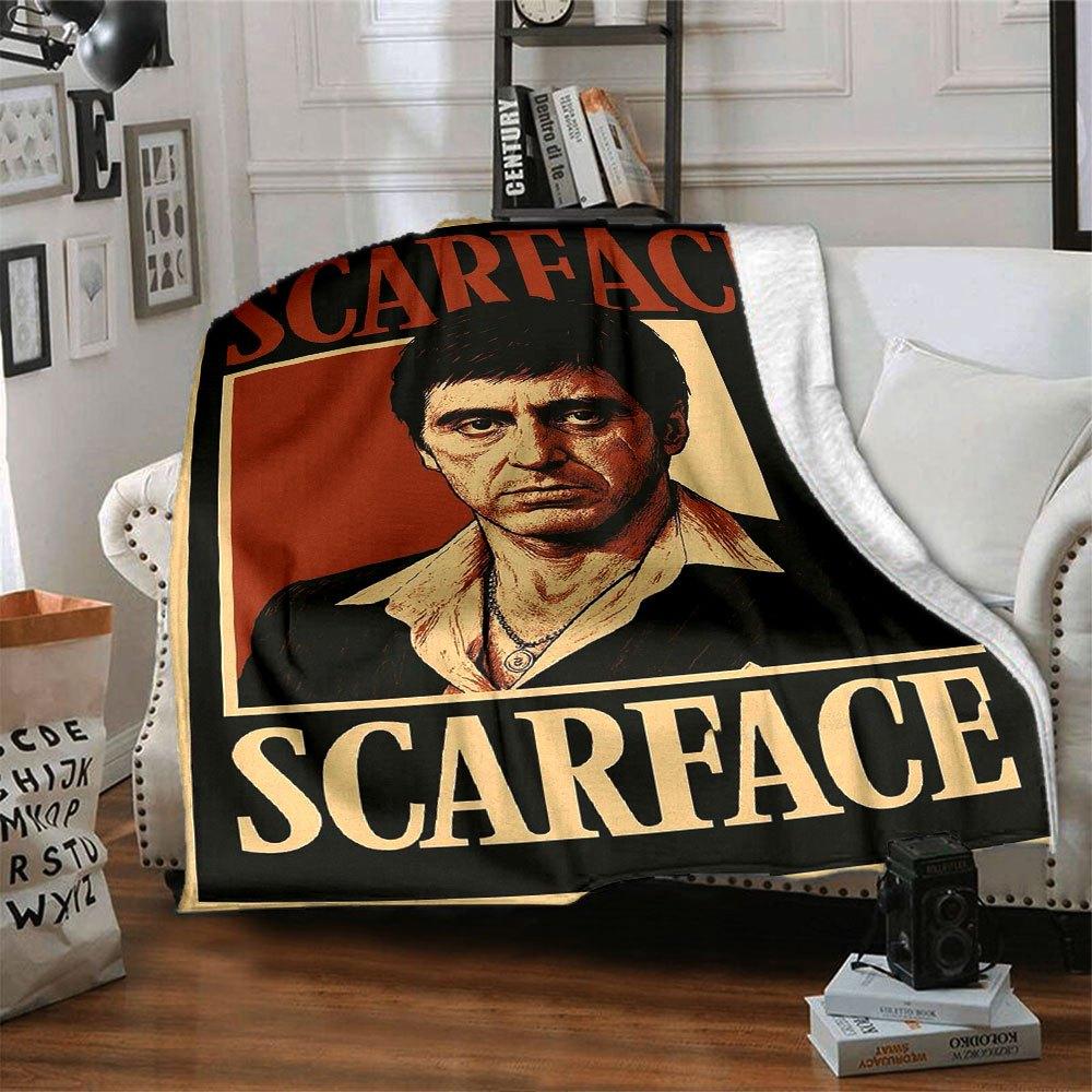 1pc Scarface-Inspired Flannel Blanket - Soft Cozy All-Season Throw for Bedroom, Sofa, Camping, Travel - Perfect Gift for Movie FansB84