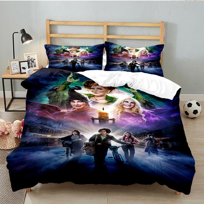Pocus Halloween Magic 3pcs Bedding Set,Including 1pc Duvet Cover And 2pcs Pillowcases Perfect Gift for Christmas,Ideal for Bedroom, Dormitory