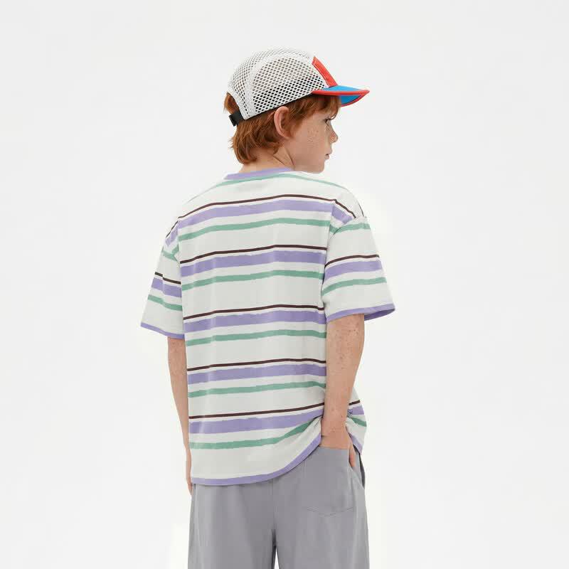 MQD Boys' Antibacterial Striped Casual Short Sleeve T-Shirt