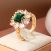 Vintage Elegant Green Synthetic Zircon Women's Ring Wedding Banquet Perfect Jewelry Accessories Handmade Art Ring