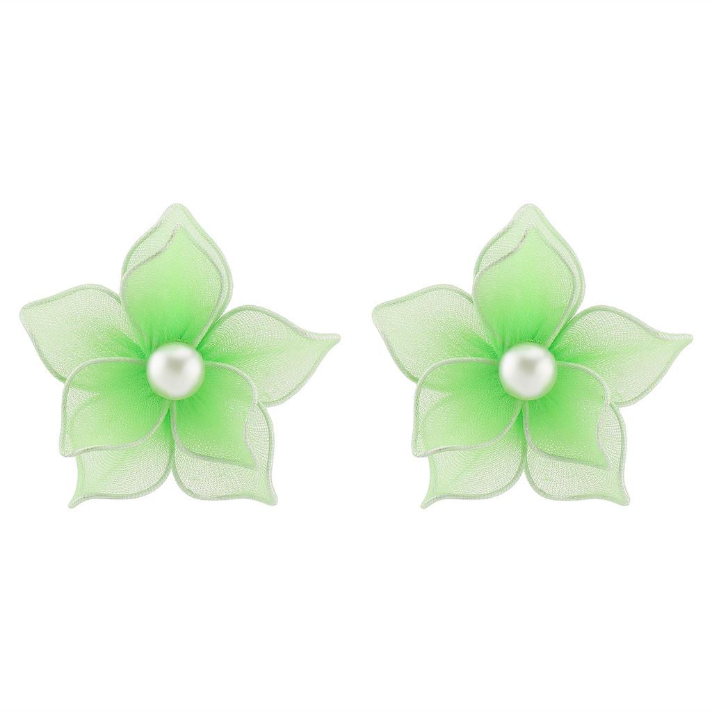 Summer Casual Vacation Sweet Double Layer Mesh 3D Flower Stud Earrings Fresh All Match Women Ear Jewelry Fashion New