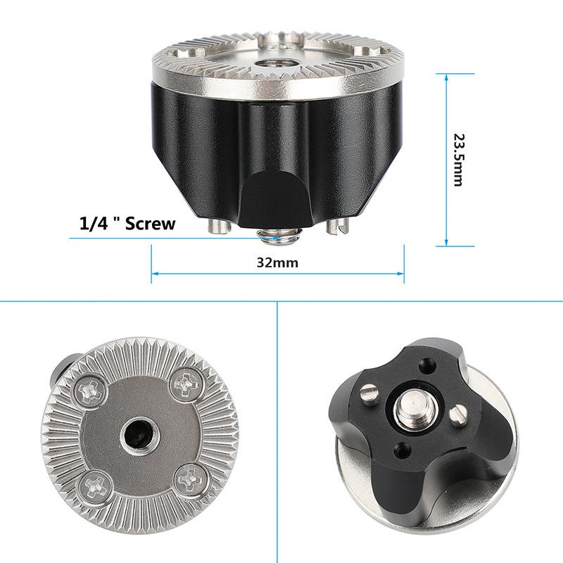 Metal Standard ARRI Rosette Mount 1/4" Screw Thread Adapter With Central M6 Female Thread & Locating Pins For DSLR Camera Cage