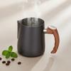 Latte Art Jug with Wooden Handle Thickened Frame Stainless Steel Frothing Pitcher Measuring Milk Steaming Container Rust