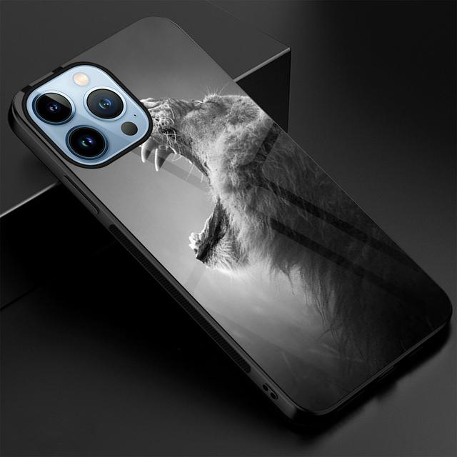 Etui na telefon Animal Lion na iPhone'a 14 13 11 12 Pro Max Mini Xs Xr X 7 8 6s Plus Se 2022 luksusowe szkło hartowane etui Coque Capa