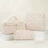 Damen Gesteppte Make-up-Tasche Make-up-Aufbewahrungstasche mit Clutch & Stiftemäppchen Ästhetische Kosmetiktasche Baumwolle Niedliche Toilettentasche