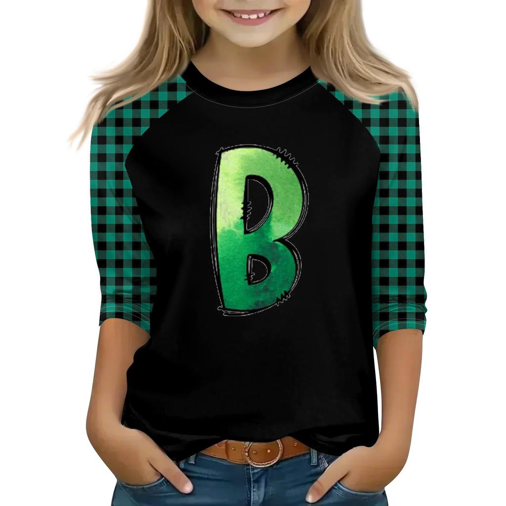 Oberteile für junge Mädchen von 4–16 Jahren, Rundhalsausschnitt, 3/4-Ärmel, T-Shirts, trendige Oberteile, Outfit-T-Shirts