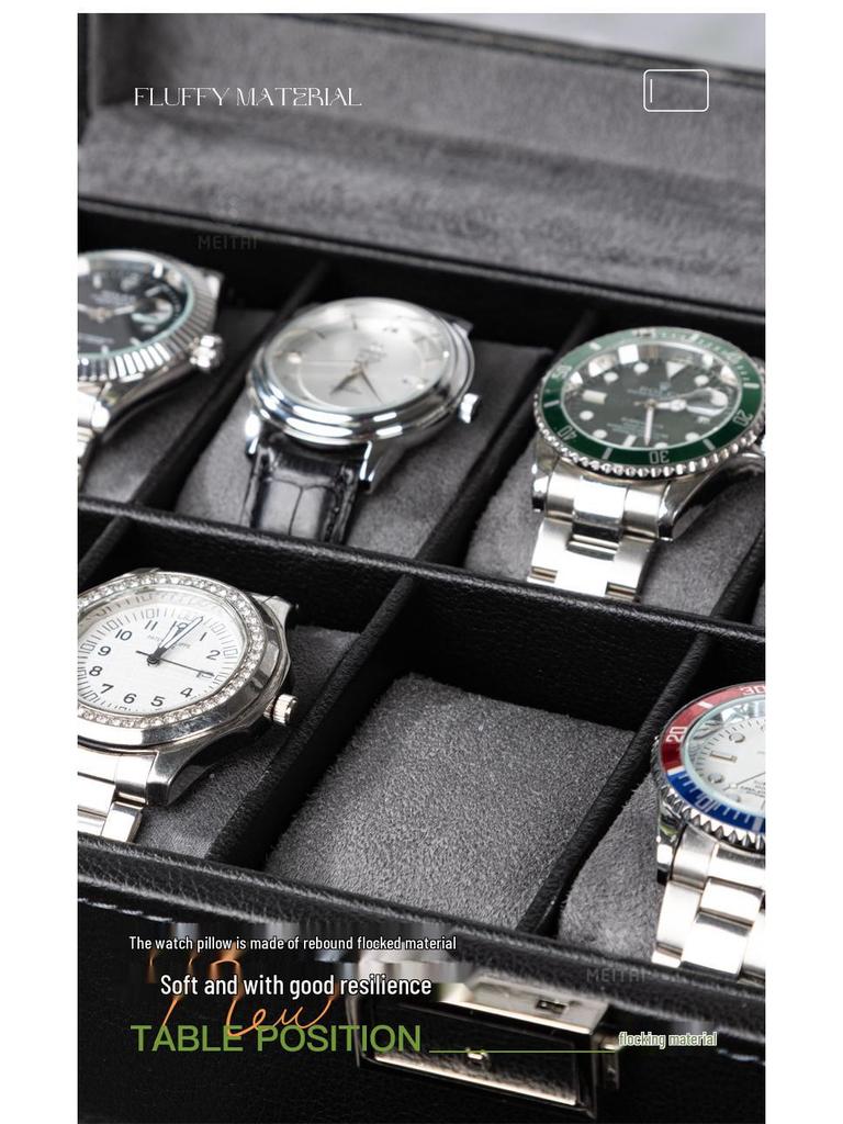 Lychee Grain PU Leather Watch & Eyeglass Storage Box with Multiple Slots