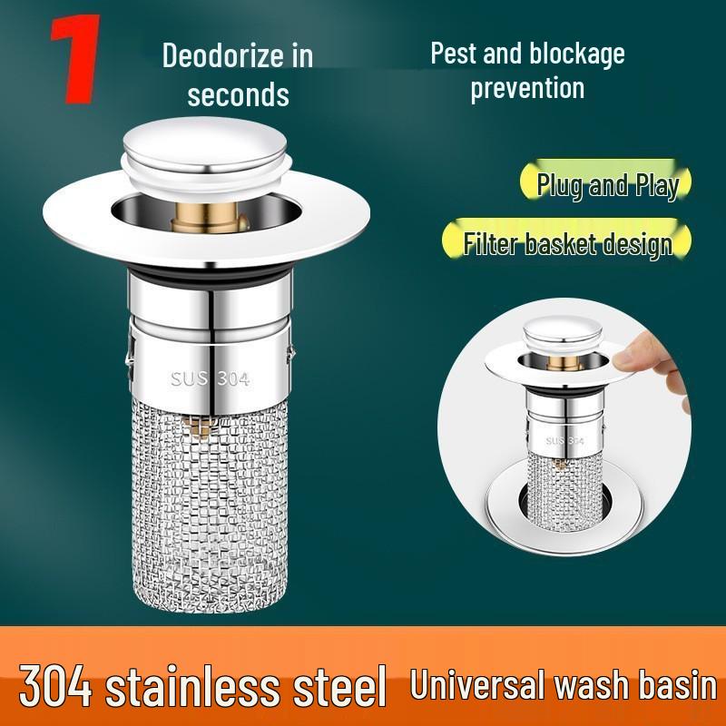 Stainless Steel Pop-up Sink Stopper & Anti-odor Drain Filter