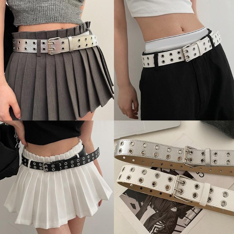 Leathers Womens Belt Fashion Double Grommet Belt Decorative Jeans Dress Blet