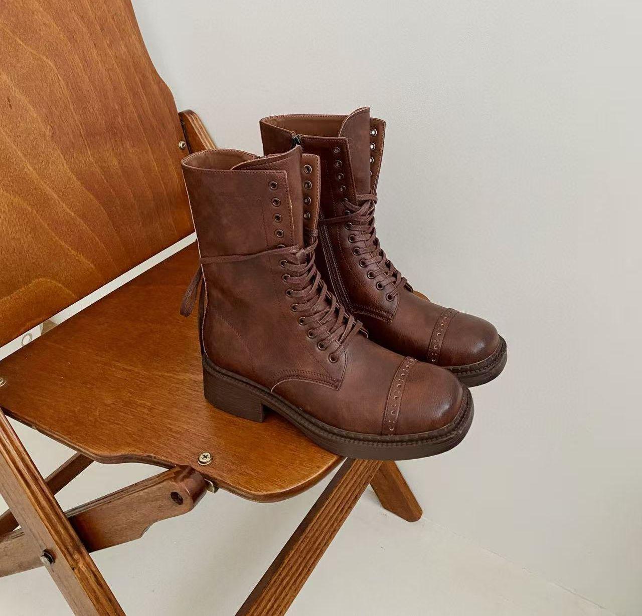 

Brown rad boots leather short boots women s autumn new retro western british knight cheng sheng 40