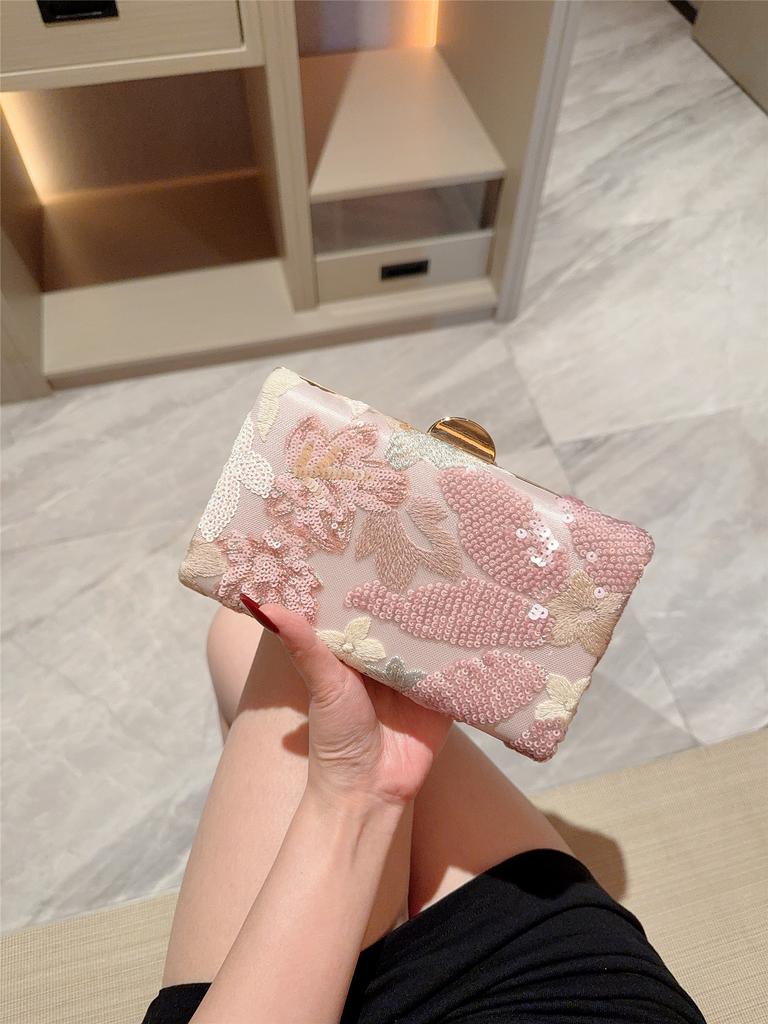 Cross-Border Sequin Embroidery Flower Chain Clutch Bag Chain Bag Spring and Summer Fashion Trendy Women's Bag Crossbody Bag