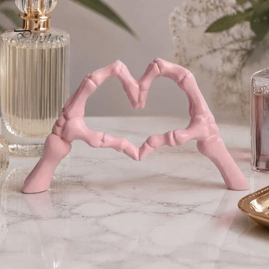 Dark Romantic Bedroom Decor Skeleton Hand Heart Gesture Resin Figurine, Halloween Figurine for Desk, Gothic Love Symbol Ornament Shelf Tabletop