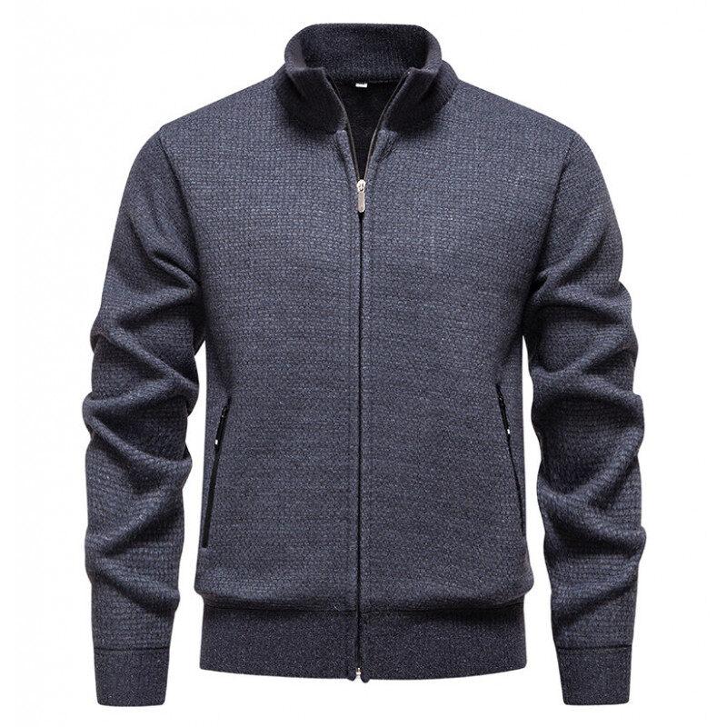 2025 Autumn Winter Men Casual Sweater Cardigan Men Solid Color Stand Collar Sweatercoat Male Knitted Warm Zipper Cardigan