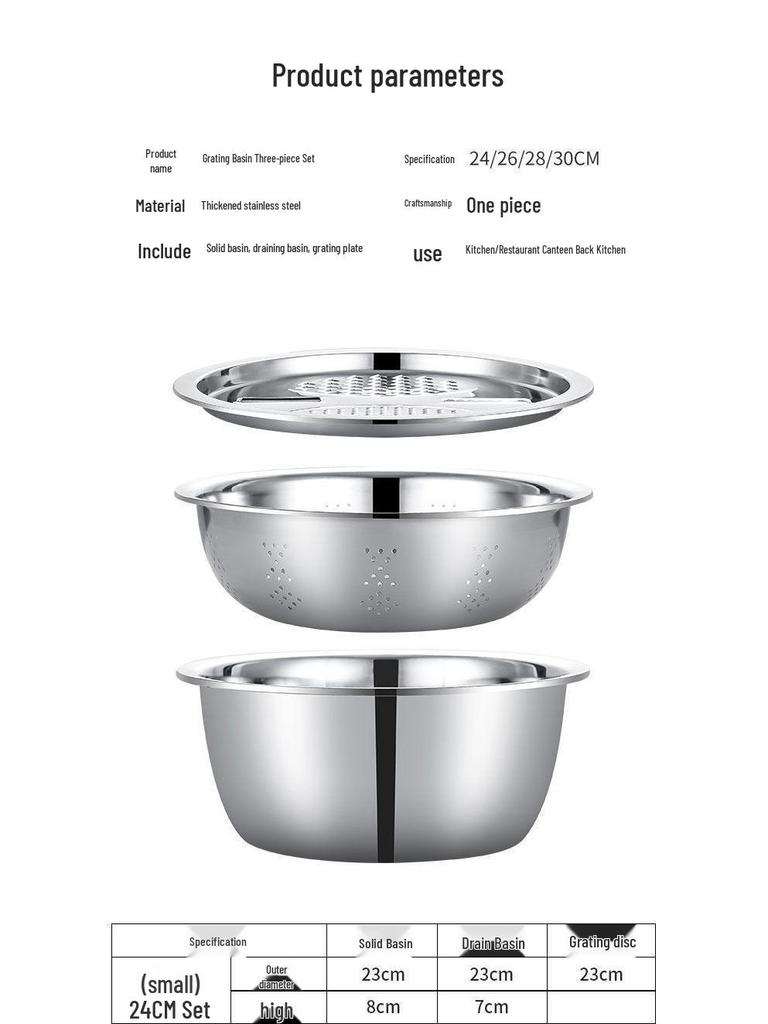 Multifunctional Stainless Steel Grating and Mixing Basin for Vegetables and Fruits