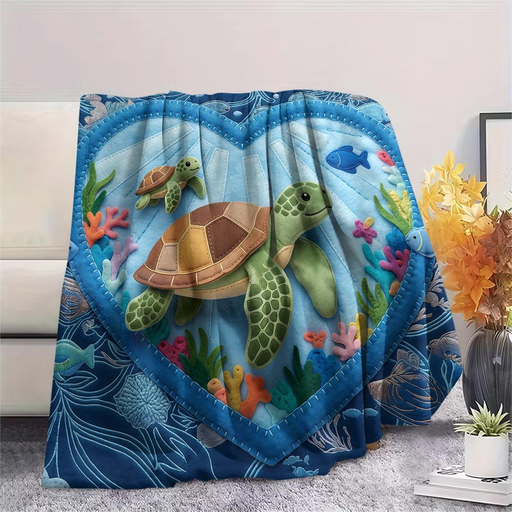 1PC Turtle style  Print FlAannel Blanket, High quality Comfortable for All Seasons, Home Decor, Warmth and Comfort