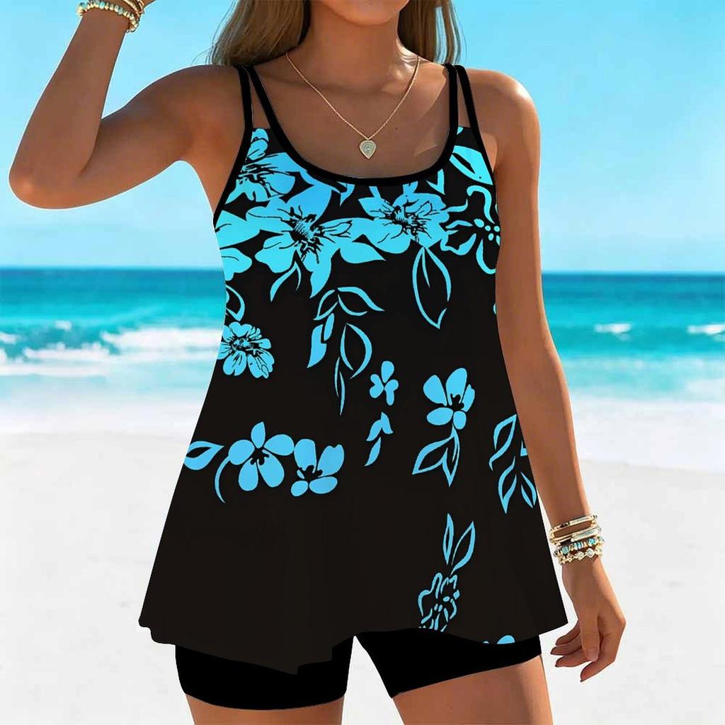 Women's Swimwear Tankini 2 Piece Swimsuit  Fresh Vacation Printing  Plant Print Vacation Bathing Suits