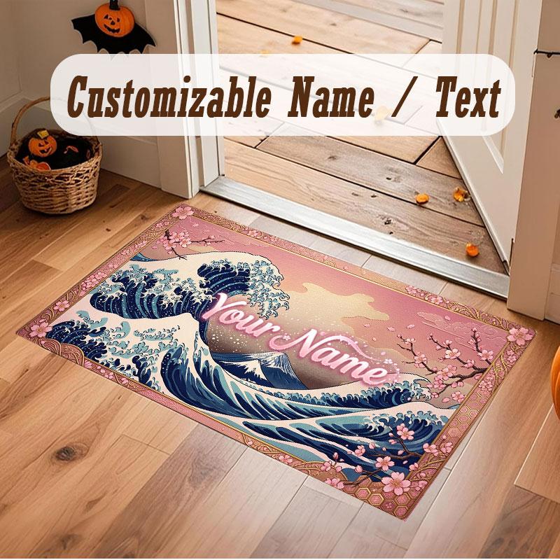 Floral Garden Theme Crystal Velvet Floor Rug Personalized Custom Name Text Warm Carpet Home Decoration