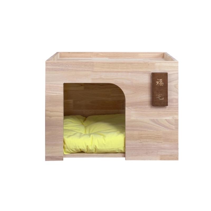 

All-Season Pet House for Dogs and Cats Natural Rubber Wood Indoor Shelter Cozy Cabin Style Animal Bed Ventilated Pet Nest 60x45x40cm