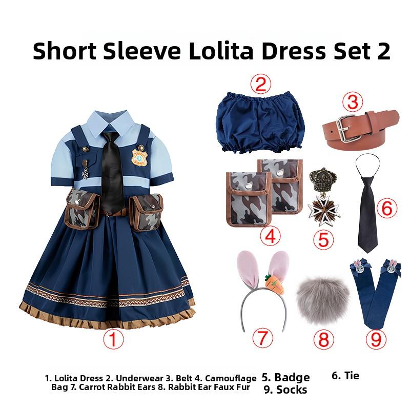 Judy Cosplay Costume Kids Set Police Officer Performance Full Outfit Children's Lolita Skirt Hat Hairband Complete Costume