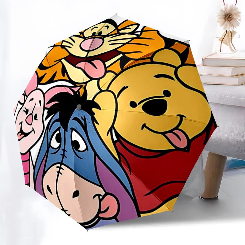 Winnie and Friends Themed Travel Umbrella-8 Ribs Automatic Opening and Closing, Portable Folding Design, Compact and Stylish Umbrella