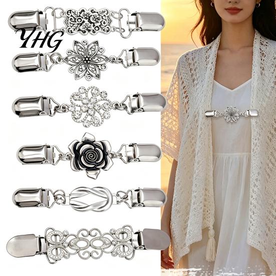 Elegant Sweater Brooches 4Pcs Vintage Clips for Women Girls, Retro Floral Cardigan Clips, Scarf Clasps Shawl Pins Scarves Clip, Waist Cincher