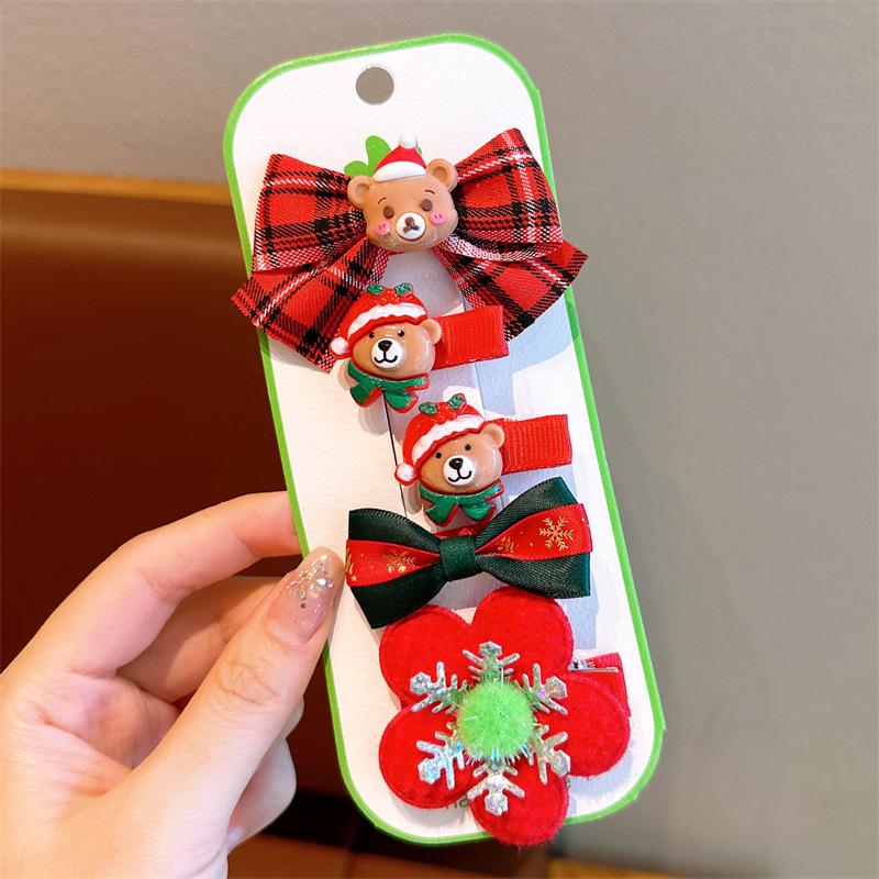 2025 Children's Christmas Hair Clips Set: Santa, Tree & Reindeer (5-Piece)