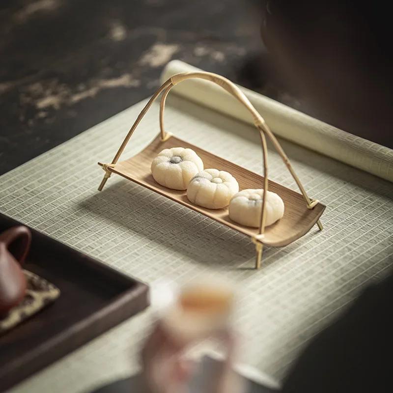 Creative Tea Tray Fruit Basket Bamboo Handmade Wedding Cake Table Retro Chinese Home Small Tray Small Basket