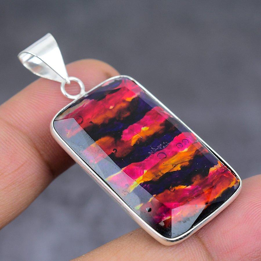 Natürlicher Ammolit-Edelstein, 925er Sterling-Silber-Schmuckanhänger, 4,6 cm, p4f51