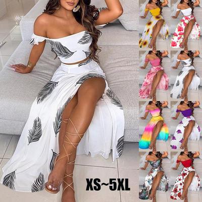 Summer Slim Fit French Bohemian Printed Midi Retro Strapless Dress Set