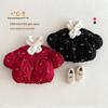2025 New Girls' Korean-Style Winter Coat with Bow and Scarf - Cute Cotton Padded Outfit for Babies