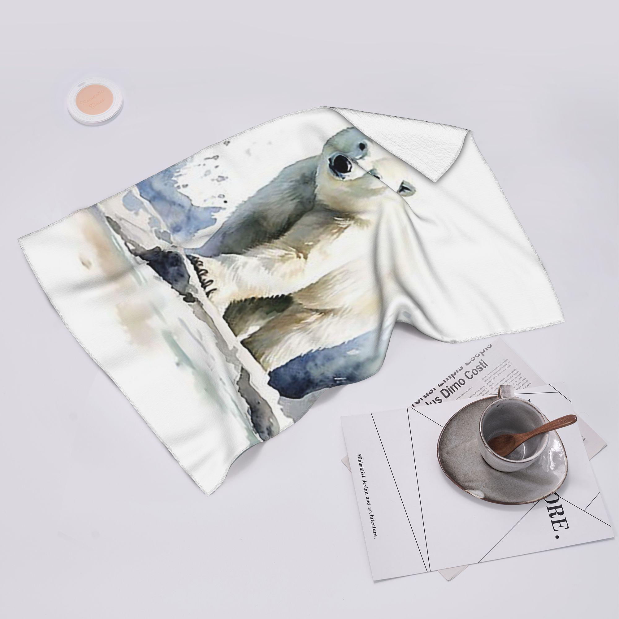 Lang Pattong White Watercolor Standing In The Snow Polar Bear Soft Face Towel Quick Dry Pool Bath Cotton Towels Absorbent Quick