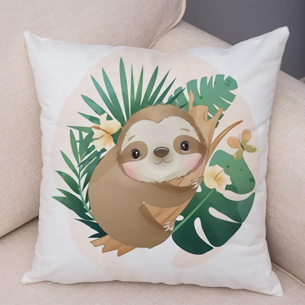 Cartoon Bird and Leaves Pillow Case Decor Cute Animal Lion Cushion Cover for Children Room Sofa Home Plush Pillowcase 45x45cm