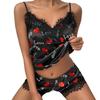 Women Sexy Polka Dot Printed Letter Sleepwear Set V Neck Sling Vest Shorts Casual Loungewear