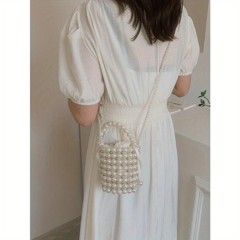 Mini Faux Pearl and Rhinestone Decor Fashion Casual Bucket Bag, Elegant Pearl Bag
