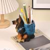 Soporte para Bolígrafos de Resina de Pastor Alemán Simulado, Adorno de Almacenamiento de Papelería de Escritorio para Estudiantes con Forma de Animal Creativa y Linda