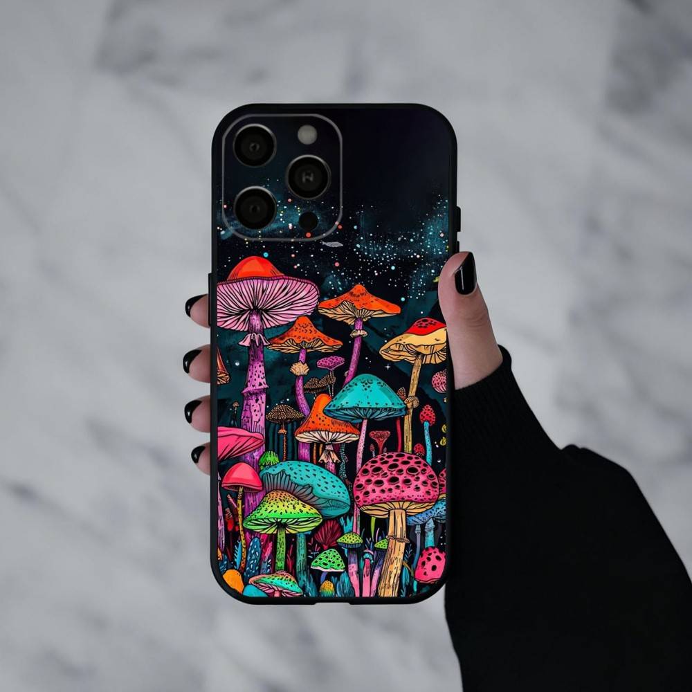 T-Trippy Psychedelic Mushrooms   Phone Case For iPhone 17pro,16,15,14,13,12,11 Plus,Pro Max,XS,Soft Silicone Black Cover