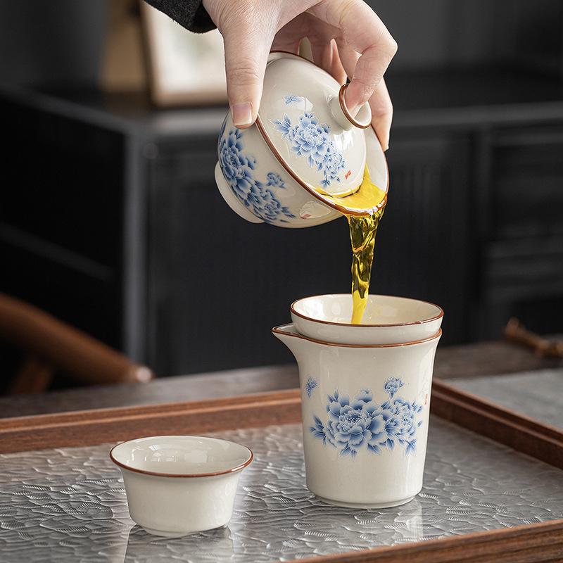 Plant ash Kung Fu tea set, household light luxury retro ceramic tea set, the whole set of annual meeting awards and commemorative gifts