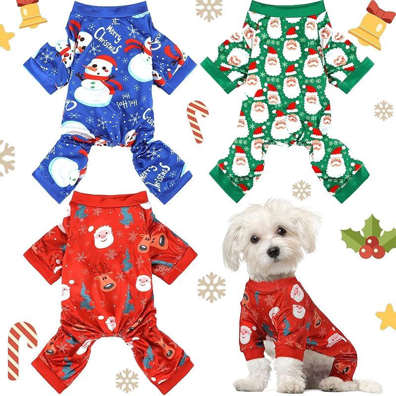 3 Pieces Christmas Dog Pajamas Red Buffalo Plaid Jumpsuit Puppy Pet Pajamas Buffalo Check Cute Apparel for Small Medium Dog Cat Chihuahua Puppy