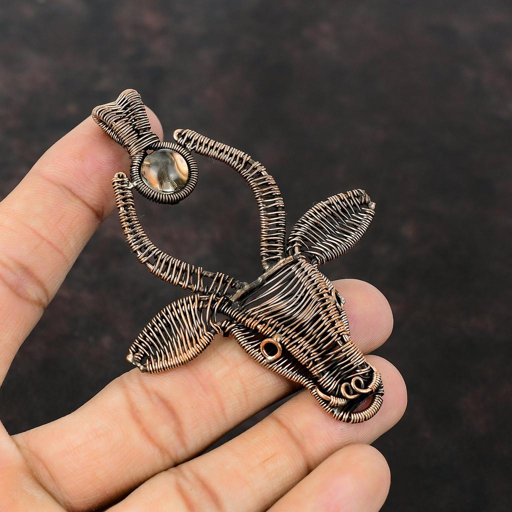Crystal Quartz Pendant Copper Wire Wrapped Pendant Bull Face Jewelry Handmade Pendant Genuine Gemstone Pendant Copper Jewelry Gift For Women