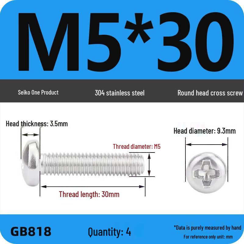 Phillips Pan Head Machine Screws, 304 Stainless Steel, Sizes M1-M10