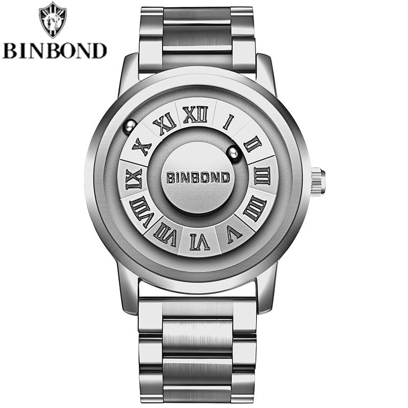 

BINBOND Найрозкішніші чоловічі кварцові годинники Магнітна левітація З прозорим корпусом з нержавіючої сталі Водонепроникні чоловічі годинники Relogio Masculino срібний