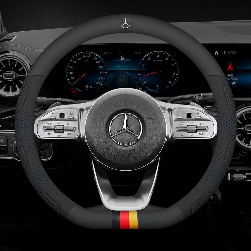 

Car Anti-Slip Carbon Fiber Steering Wheel Cover For Mercedes-Benz A C E S V R Class GLA GLC GLK CLA GLB Vito Sprinter SLK Viano D Blue Leather