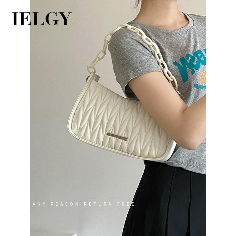 IELGY Women's Pleated Rhombus Messenger Bag, Acrylic Chain Premium Sense Versatile Underarm Shoulder Bag