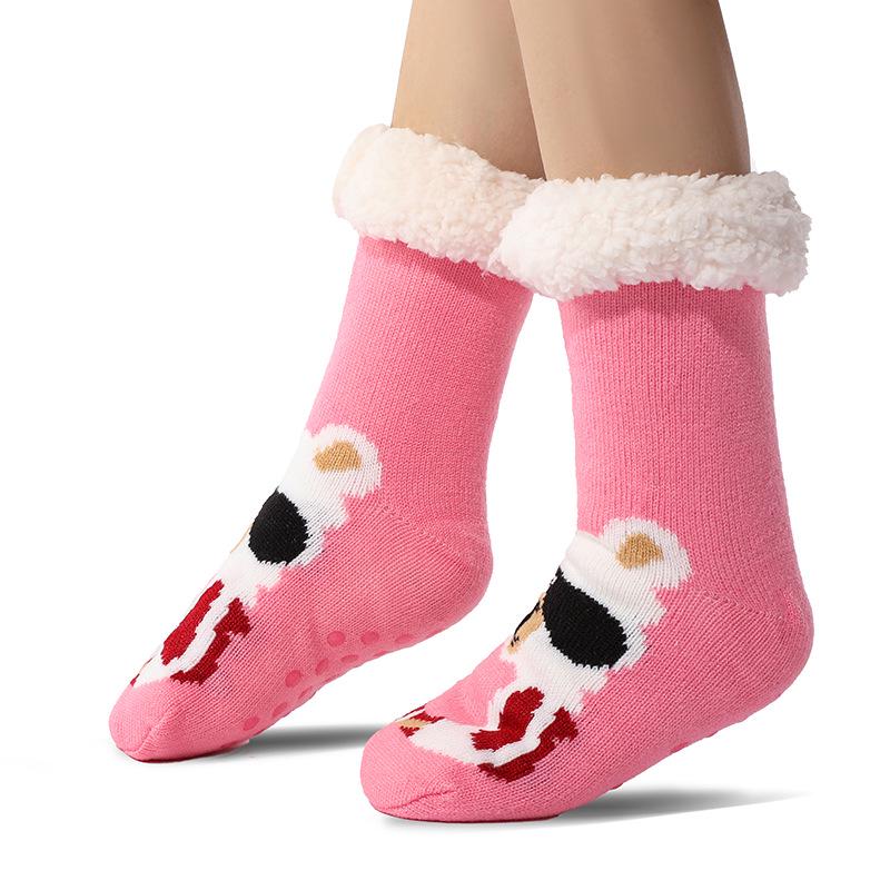 Cross-Border Women's Christmas Fleece Blanket Floor Slipper Socks – Thickened Cotton Sleep Stockings